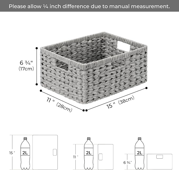 GRANNY SAYS Wicker Storage Baskets for Shelves, Wicker Baskets, Gray,1-Pack | Waterproof Wicker Baskets for Organizing, Plastic Woven Baskets for Shelves, Decorative Baskets for Living Room, Gray Basket