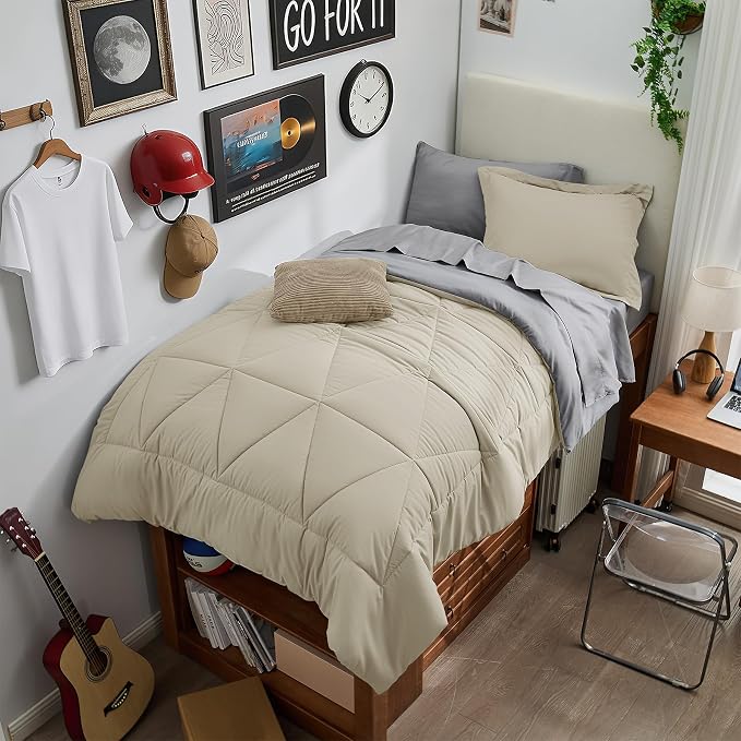 BEDELITE Twin XL Comforter Set 5 Pieces, Reversible Oatmeal Bed in A Bag | Soft All Season Down-Alternative Comforter, Sheets, Pillowcases & Shams, OEKO-TEX Certified Bedding for Drom Room, College