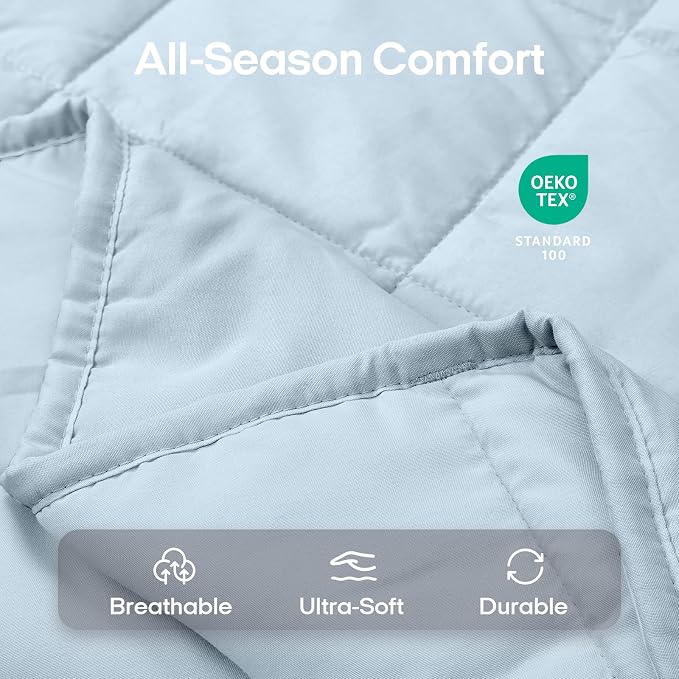 ZonLi Weighted Blanket for Adults (48"x72", 12lbs, Light Blue) | Twin Size High Breathability Cooling Heavy Blanket, Soft Material with Premium Glass Beads, All-Season, Easy Care
