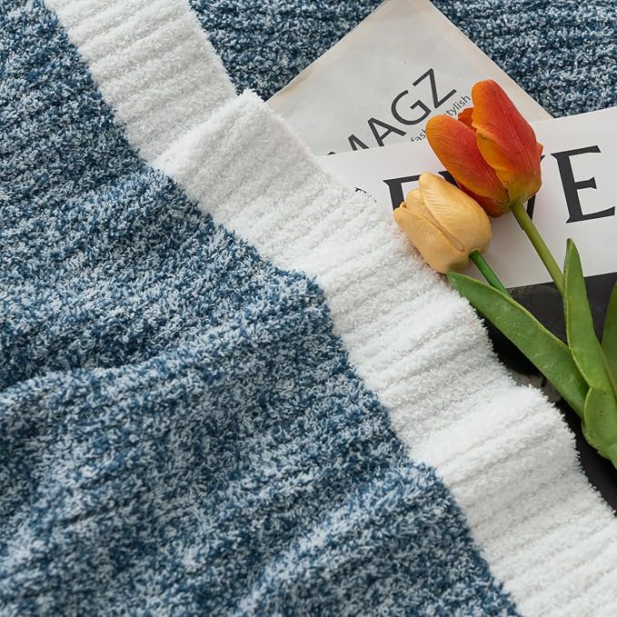 MH MYLUNE HOME Ultra Soft Ribbed Throw Blanket Plush, Blue, 60"x80" | Reversible Fleece Throw Blanket, Comfy Fluffy Fuzzy Plush Blanket Throws for Couch Sofa Bed, Cozy Blankets for Women Gift