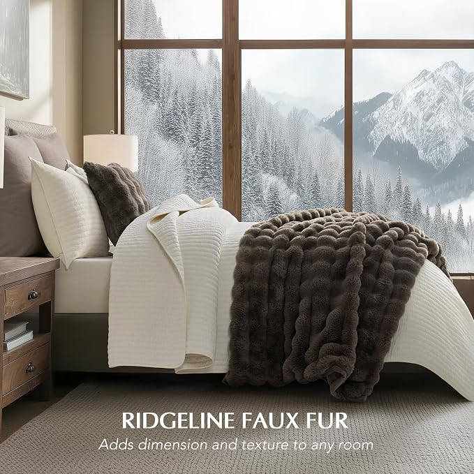 EverGrace Faux Rabbit Fur Bubble Throw Blanket, 50"x60", Dark Taupe | Ultra Soft, Luxury Faux Rabbit Fur Throw, Thick Warm Bubble Blanket, Cozy Fluffy Reversible, for Bed, Couch, Chair, Sofa