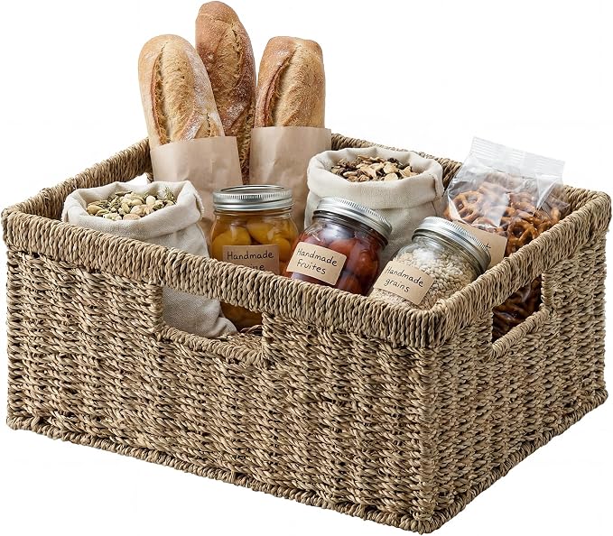StorageWorks Wicker Storage Baskets for Shelves, Seagrass Basket, 1-Pack | Large Wicker Baskets for Organizing, Seagrass Storage Baskets, Seagrass Baskets for Storage, Woven Basket for Storage
