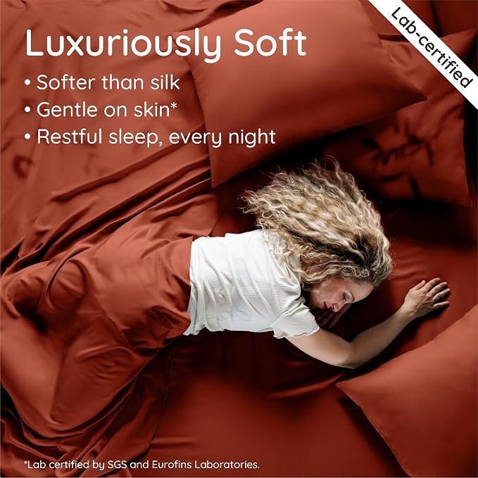 Bambaw 100% Viscose Derived from Bamboo Fitted Sheets King Size, Cooling Fitted Sheets King Size, 16’’ Deep Pocket, Breathable Bottom Sheet Only (Terracotta)