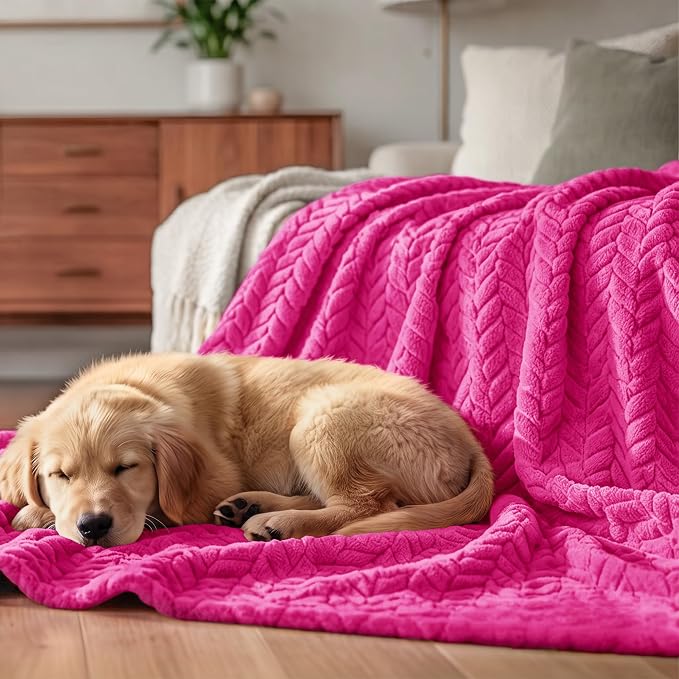 Exclusivo Mezcla Fleece Throw Blanket for Couch Sofa, 50”x70”, Hot Pink | Oversized Soft Cozy Fluffy Blankets for Summer, Decorative Plush Flannel Throws for Living Room, Bedroom with Leaves Pattern