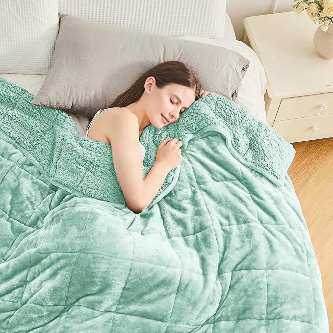 Cottonblue Sherpa Weighted Blanket for Adults 20lbs Queen Twin Size 60x80in | Soft Fuzzy Fleece Weighted Throw Blankets for Sleep Calm Relax, Warm Cozy Flannel Heavy Blanket for Bed Sofa, Dusty Green