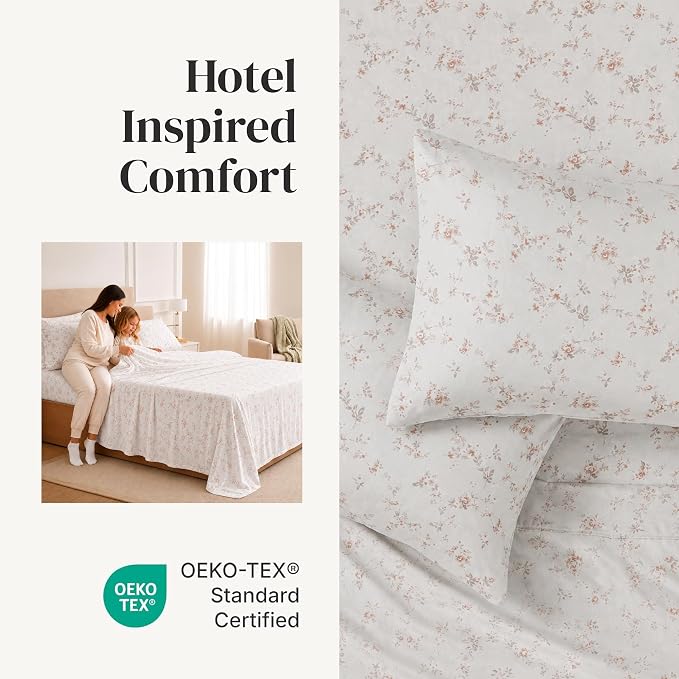 Modern Threads Silky Soft Microfiber and Wrinkle Free Sheets - Luxurious Microfiber Bed Sheets Includes Flat Sheet, Fitted Sheet with Deep Pockets, & Pillowcases Kashmir Rose Clay, King