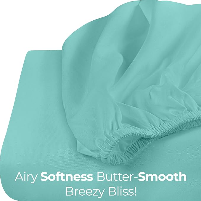 King Fitted Sheet, Ultra Soft Fits Up to 16 Inch Deep Pocket, Spa Blue | Hotel Comfort, Cooling & Breathable Cotton like Polyester, Easy Fit, Wrinkle & Fade Resistant, Snug Fit, Easy Care, Oeko-Tex