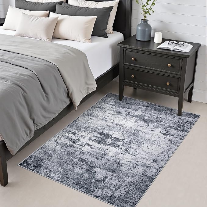 Area Rug Living Room: 3x5 Modern Washable Indoor Soft Carpet Grey | For Hallway, Bedroom, Kitchen, Laundry, Bathroom,Door Mat,Modern Abstract,Machine washable,Non-Slip,Stain Resistant,Indoor