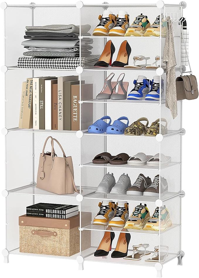 AWTATOS Closet Organizer 8 Cube Storage Shelves, Transparent Twill | Closet Organizers and Storage, DIY Stackable Cubby Shelving, Clothes Organizers for Closet Bedroom Living Room Office