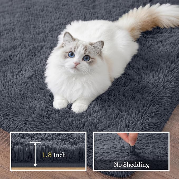 9x12 Area Rug Living Room Bedroom: Fluffy Plush Shag Carpet Grey | For Kids Room Playroom Nursery Home Decor,Ultra Soft,Non-Slip Non-Shedding,Fuzzy Plush,Large Indoor Floor Carpet,Easy Clean