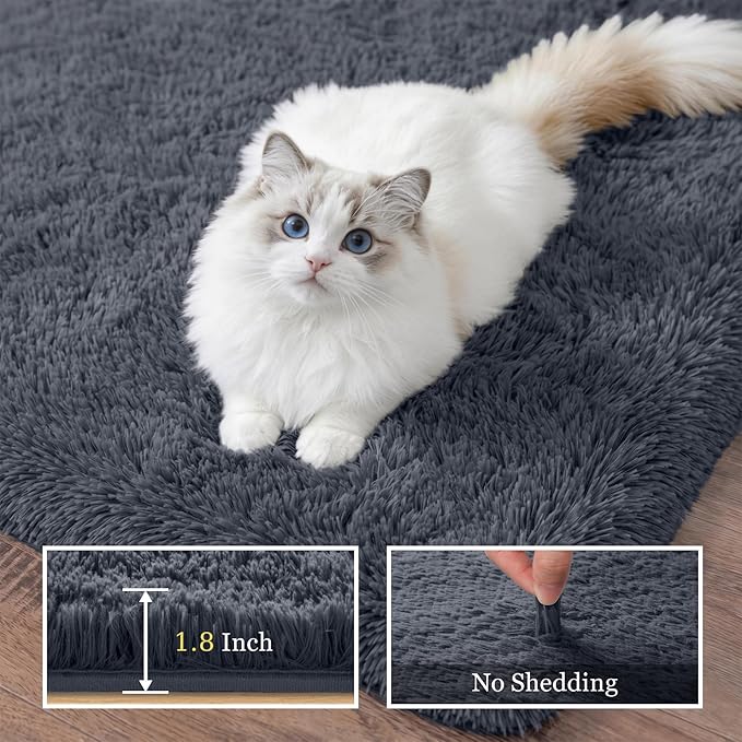 Area Rug Living Room Bedroom: 5x7 Fluffy Plush Shag Carpet Grey | For Kids Room Playroom Nursery Home Decor,Ultra Soft,Non-Slip Non-Shedding,Fuzzy Plush,Large Indoor Floor Carpet,Easy Clean