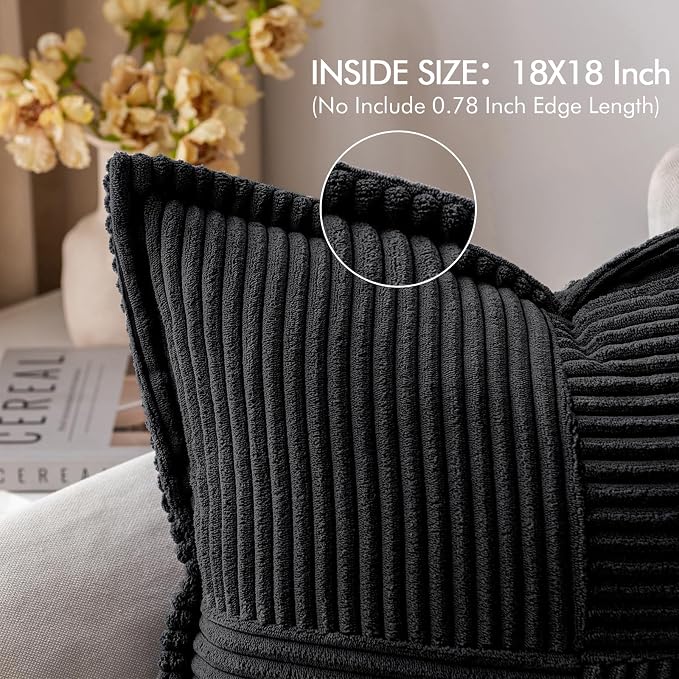 MIULEE Decorative Throw Pillow Covers for Couch 18x18 Inch Black 2 Pack | Boho Broadside Striped Patchwork Pillow Covers, Soft Corduroy Cushion Cases, For Sofa Bed Livingroom Home Decor