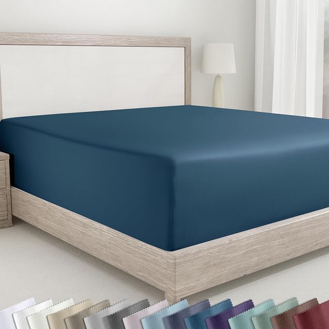 California Design Den 100% Cotton Sateen Queen Size Fitted Sheets, Blue | 400 Thread Count Backed by Good Housekeeping Seal, 16" Deep Pocket, All-Around Elastic, No-Pop Fit, Durable, OEKO-TEX