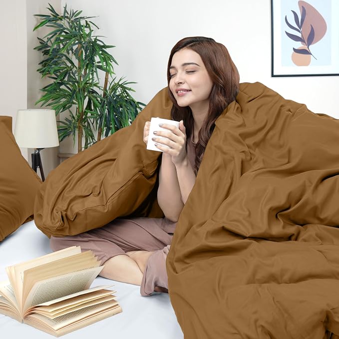 Duvet Cover Queen, 3 Piece Cotton Like Polyester With Zipper Closure, Mocha | Extra Soft and Breathable, Wrinkle & Fade Resistant, Includes Duvet Cover and 2 Pillow Shams, Comforter Not Included, OekoTex