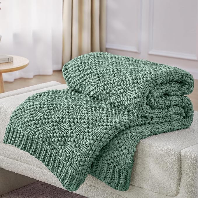 Anysay Knitted Weighted Blanket for Adult, Chunky Knit Throw 50''*60'' 7lbs | Cooling Weighted Blanket for Sleep Breathable Machine Washable Fall Heavy Blanket for Room Decor(HazeGreen)