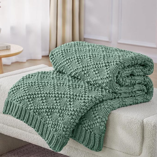 Anysay Knitted Weighted Blanket for Adult, Chunky Knit Throw 50''*60'' 7lbs | Cooling Weighted Blanket for Sleep Breathable Machine Washable Fall Heavy Blanket for Room Decor(HazeGreen)