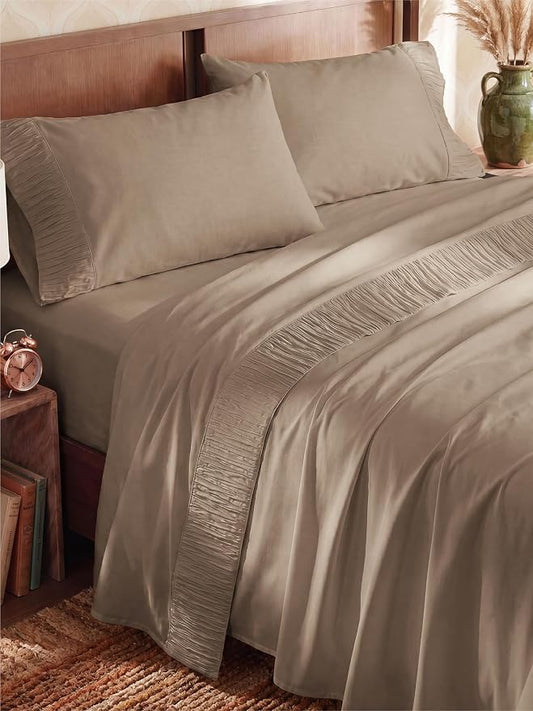 Bedsure Queen Sheet Set - 4 Pieces Soft, Breathable, Cooling Bed Sheets | Hotel Luxury Bedding, Oeko-Tex , Easy Care, Deep Pocket, Fade Resistant, Shrink Resistant, Sturdiness, Emboss Design