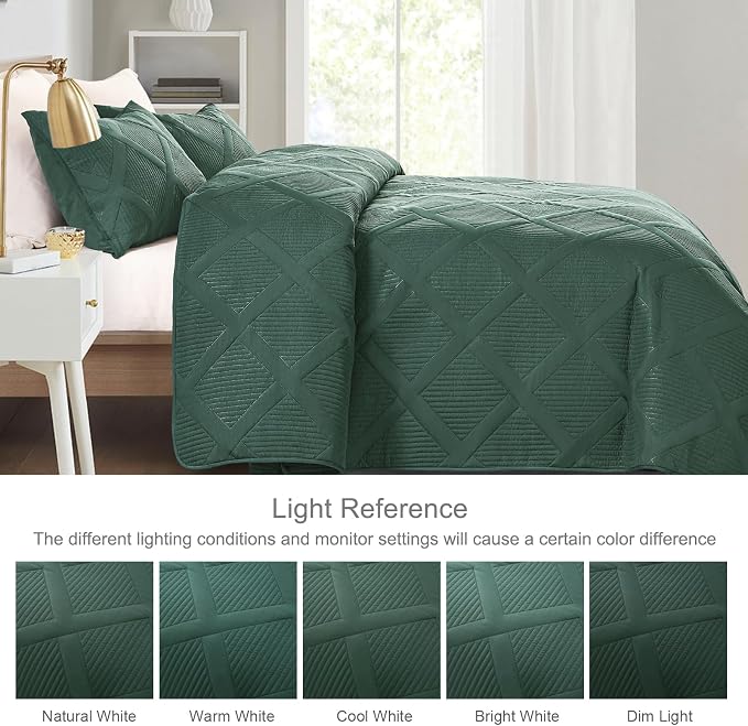 Exclusivo Mezcla Quilt King Size, Green | Soft Bedspreads with 2 Pillow Shams, Modern Striped Pattern, Lightweight Bedding Set Coverlets for All Seasons, 104x96 Inch