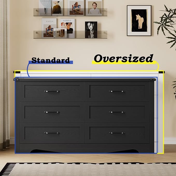 BORNOON 6-Drawer Dresser for Bedroom, Modern Wooden Chest of Drawers with Metal Handles, Anti-Tipping Design, Sturdy and Stable Storage Organizer for Living Room, Entryway, Home Office