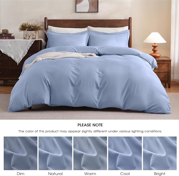 FreshCulture California King Duvet Cover - 3 Pieces Microfiber Duvet Cover Set with Zipper Closure - Lightweight & Easy Care - 1 Comforter Cover & 2 Pillow Shams - Comforter Not Included (Baby Blue)