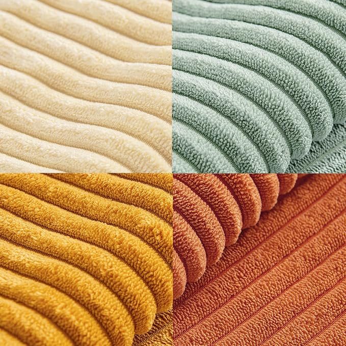 MIULEE Fall Teal-Orange Decorative Throw Pillow Covers 20x20 Inch Set of 4 Boho Corduroy Striped Cushion Cases Modern Farmhouse Patchwork Pillow Cases for Couch Sofa Bedroom Home Decor