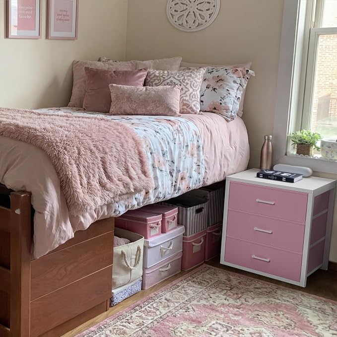 BOLUO Closet Drawers Pink 3 Drawer Dresser for Closet Organizers and Storage Bedroom Dorm Modern