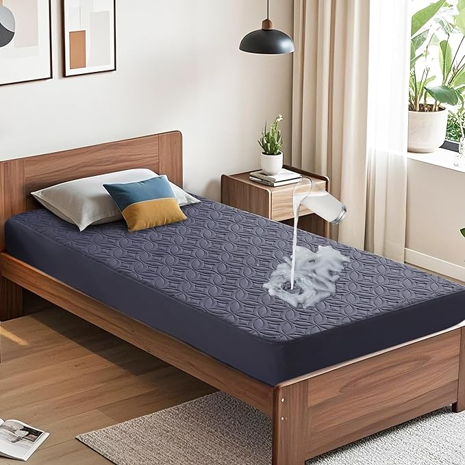 BEDLORE Waterproof Mattress Protector, Twin Size Mattress Pad | Deep Pockets Fit 6"-15" Mattresses, Soft Breathable Dirt-proof Single Bed Mattress Cover for Bedroom, Dorm Room (Navy Blue)