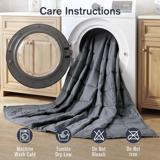 Cooling Weighted Blanket for Adults, 20lbs 60 x 80 for Summer | Cozy and Breathable Waffle; Soft; Machine Washable; Filled with Glass Beads; Heavy Throw for Hot Sleepers in Bed; Dark Grey