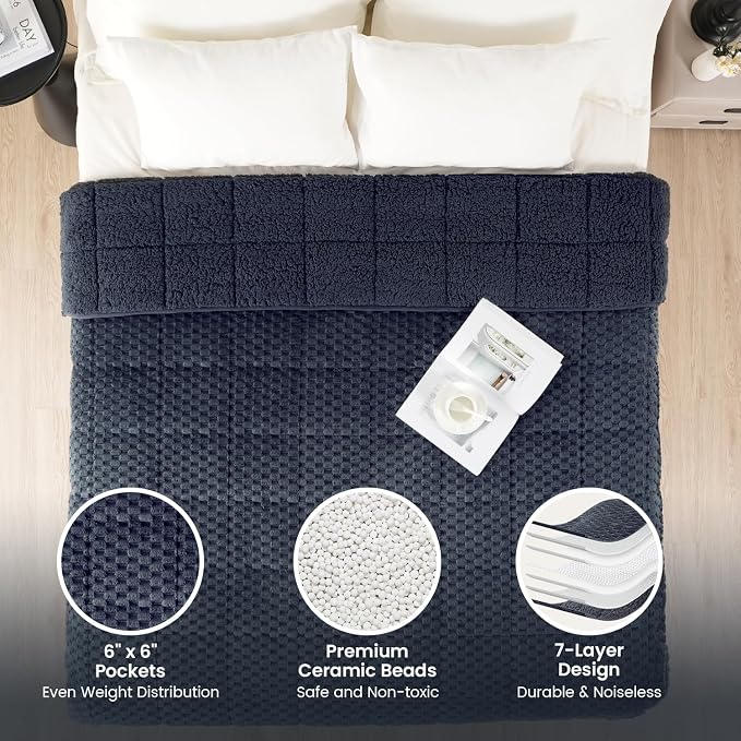 Drewin Weighted Blanket for Adults 60" x 80" 15lbs Fuzzy Blankets Dark Grey | Stress Relief & Better Sleep,Soft Jacquard Sherpa Fleece Heavy Blanket Queen Size, Machine Washable,for Napping & Relaxing