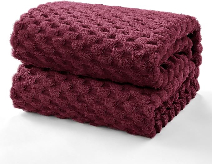 EXQ Home Gentle Soft Fleece Throw Blanket – Cozy Lightweight 3D Imitation Turtle Shell Jacquard Blanket for Couch Bed – All-Season Warm Fuzzy Flannel Blanket for Women Mom Her Gifts(50"x60",Burgundy)