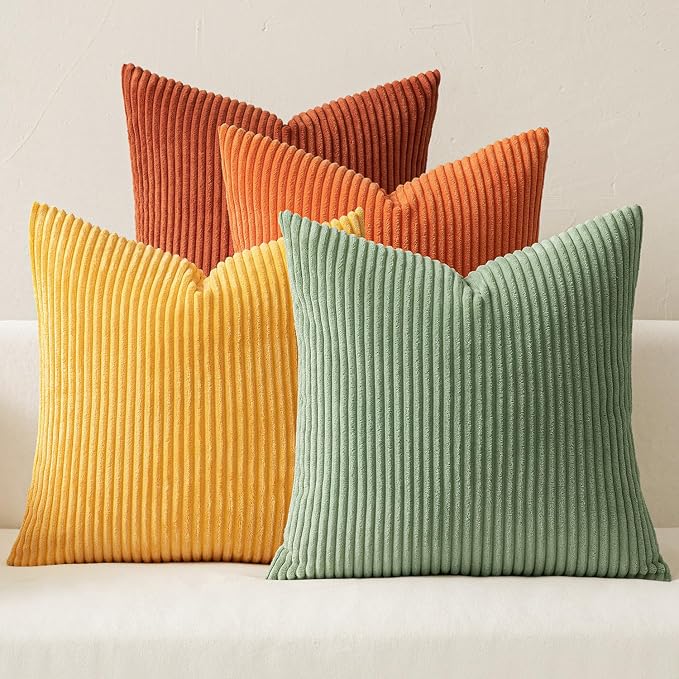 MIULEE Fall Decorative Throw Pillow Covers Yellow Rust Green 18x18 | Set of 4, Vintage Retro Fall Decor, Mix and Match Color Clash Design, Vibrant Cushion Covers for Sofa Couch Bed Living Room