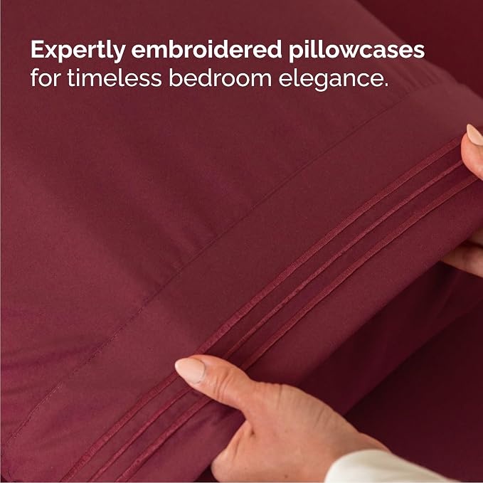 Queen Size 4 Piece Sheet Set - Comfy Breathable & Cooling Sheets - Burgundy | Hotel Luxury Bed Sheets for Women & Men, Deep Pockets, Easy-Fit, Extra Soft and Wrinkle Free Sheets, Oeko-Tex Bed Sheet Set