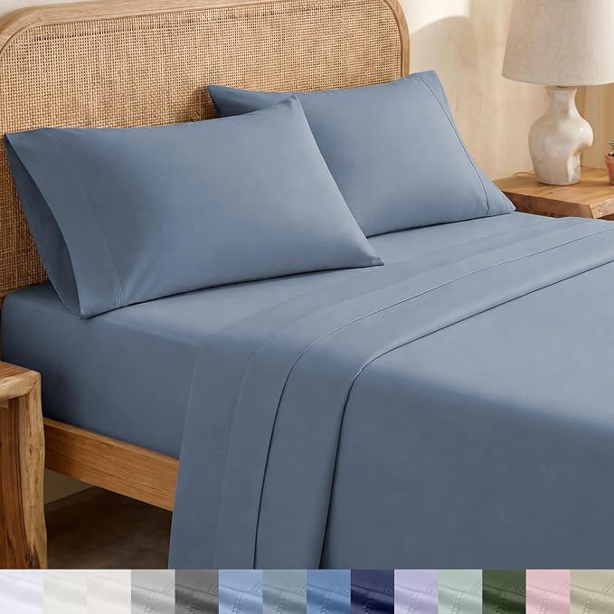 California Design Den 100% Organic Cotton Twin Sheets Set, 3 Pcs | GOTS Certified, Lightweight Crisp & Airy Percale For Hot Sleepers, All-around Elastic, Easy Care - Blue Hydrangea