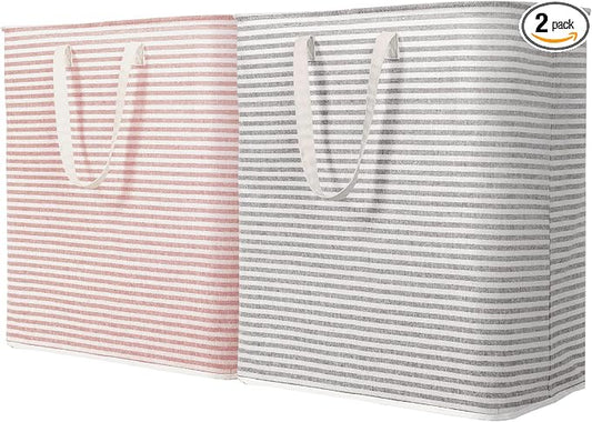Lifewit 2 Pack Laundry Basket 100L Each, Collapsible Clothes Hamper with Reinforced Handles, Freestanding Waterproof Design for Bedroom and Laundry Room, Grey&Pink 200L Total
