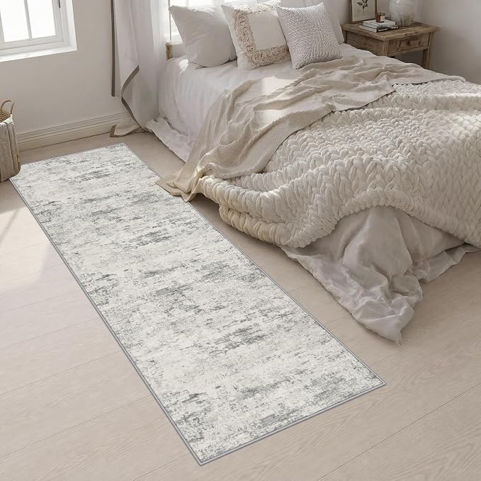 2.6x10 Washable Runner Rug:Modern Abstract Indoor Soft Carpet Gray | For Hallway, Bedroom, Kitchen, Laundry, Bathroom,Door Mat,Modern Abstract,Machine washable,Non-Slip,Stain Resistant,Indoor