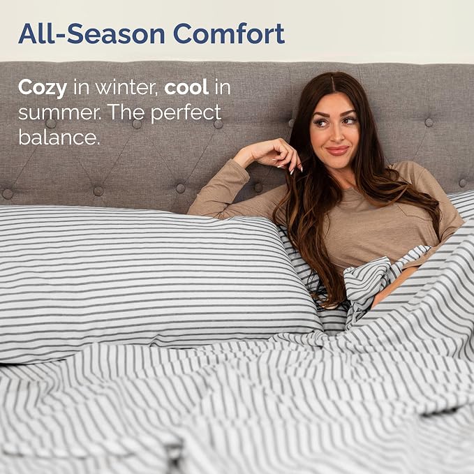Queen Flat Sheet - Single Top Flat Sheet Only - Cooling - Grey Stripes | Hotel Luxury Top Flat Sheet Only, Ultra-Soft, Breathable & Cooling, Fade & Wrinkle Free, Easy-Care, Stain & Shrink Resistant