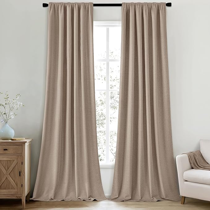 MIULEE 100% Blackout Back Tab Pleat Linen Curtains 50" Wx120 L,Copper Brown | 2 Panels,Thick Faux Linen,Floor to Ceiling,with Hooks,for Bedroom Living Room,Black Out,Room Darkening