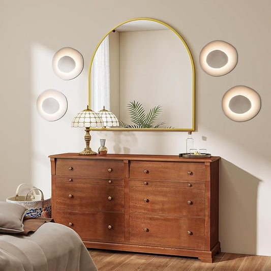 Wide Arched Wall Mirror, 38 x 40 inch Arch Bathroom Mirror Gold | Wall Mounted Bathroom Vanity Mirror with Arch Metal Frame, Modern Room Decor for Bedroom, Entryway, Hanging or Leaning