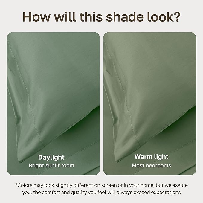 Soft Natural 100% Cotton Sateen Twin Size Sheet Set, 3 Pc Set, Pine Green | Backed by Good Housekeeping Seal, Light & Breathable For Hot Sleepers, All-Around Elastic, Durable, Easy Care