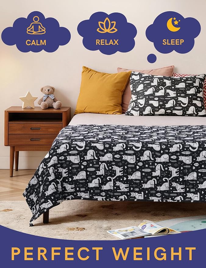 YnM Weighted Blanket Queen(60"x80" 12lbs) Washable Soft Heavy Blanket Throw for All-Season Weighted Blanket for Sleeping,Throw Size Breathable Blanket with Premium Glass Bead(Cat)
