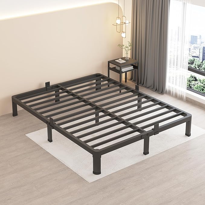 MAF 7 Inch Queen Metal Platform Bed Frame with Round Corner Legs | Mattress Slide Stopper, 3000 LBS Heavy Duty Steel Slats Support, Noise Free, No Box Spring Needed, Easy Assembly, Anti-Slip