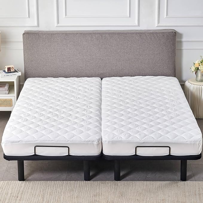 Waterproof Quilted Split King Mattress Protector Pad for Adjustable Bed | 2 Mattress Pads in 1 Package Each 39x80 with Up to 16 Deep Pocket, Stay in Place Fitted Cover, Noiseless Soft Padded Topper