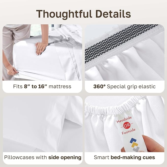 California Design Den Luxury 1000 Thread Count King Size Sheets Set | Backed by Good Housekeeping Seal - 100% Cotton Sateen - Soft, Thick & Heavy, 16" Deep Pocket, Durable - Bright White