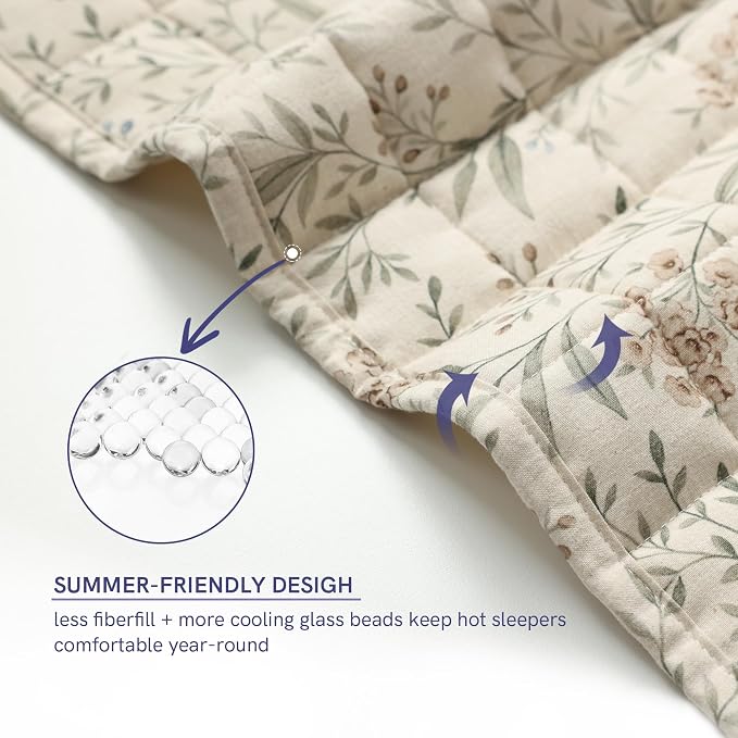 YnM 20lbs Weighted Blanket for Adults, Linen Heavy Bed Throw Blanket with Cooling Glass Beads for All Season Use, Ideal for ~190lbs (60x80 Inches, Queen, Botanical)