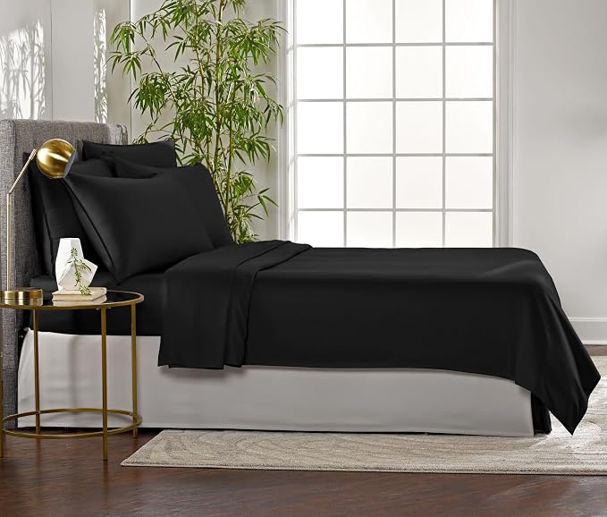 Pure Bamboo Full Sheets, Genuine 100% Organic Viscose Derived from Bamboo Bed Sheet Set, Luxuriously Soft & Cooling, Double Stitching, 2 Year Quality Promise (Full, Black)