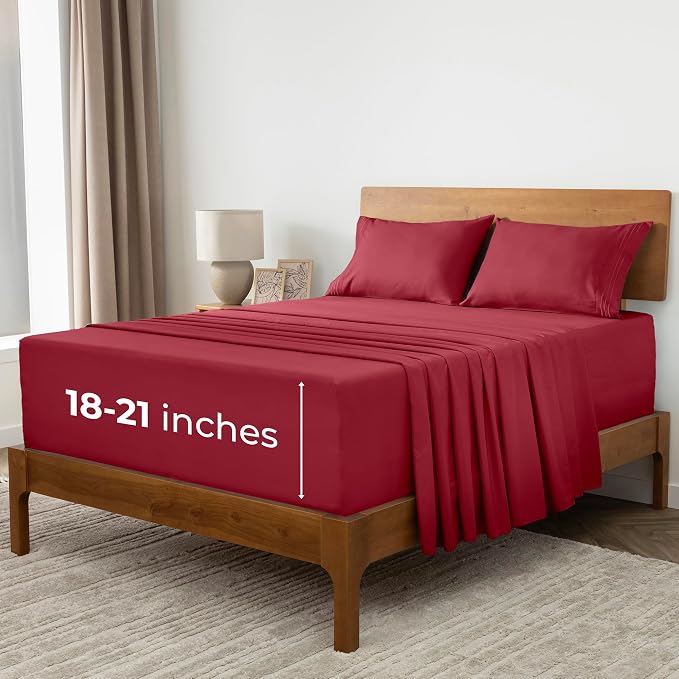 Mellanni Extra Deep California King Sheets - 4 PC Iconic Collection Bedding | Hotel Luxury, Ultra Soft, Cooling Bed Sheets - Wrinkle, Fade, Stain Resistant (Cal King, Brick Red)