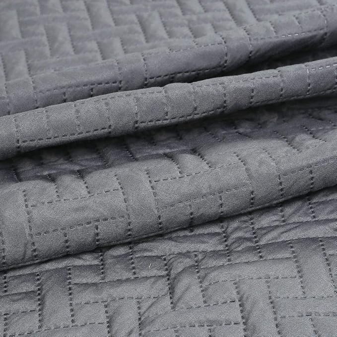 Legacy Decor 3 PCS Squared Stitched Pinsonic Reversible All Season Bedspread Quilt Coverlet Oversized, Queen Size, Grey Color