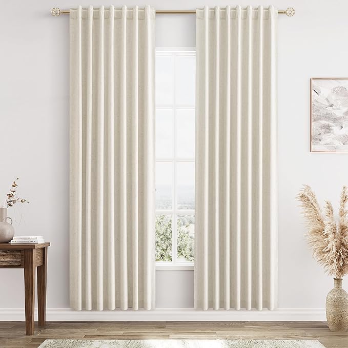 100% Blackout Linen Curtains 78 Inch Length 2 Panels Set for Living Room Bedroom Back Tab Thermal Insulated Black Out Drapes Room Darkening Farmhosue Window Curtains 78 Inches Long