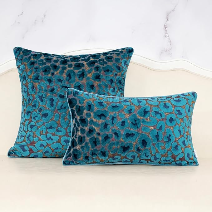 Alerfa Blue Floral Throw Pillow Cover 20 x 20 Inch Cut Velvet Sqaure Luxury Decorative Pillow Cover for Couch Living Room Bedroom