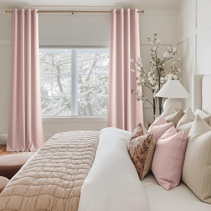 NICETOWN Blush Pink Room Darkening Curtains 45 Inches Long 2 Panels for Girls Room, Bedroom, Nursery Thermal Insulated Blackout Drapes Solid Grommet Noise Reducing Window Curtains, W40